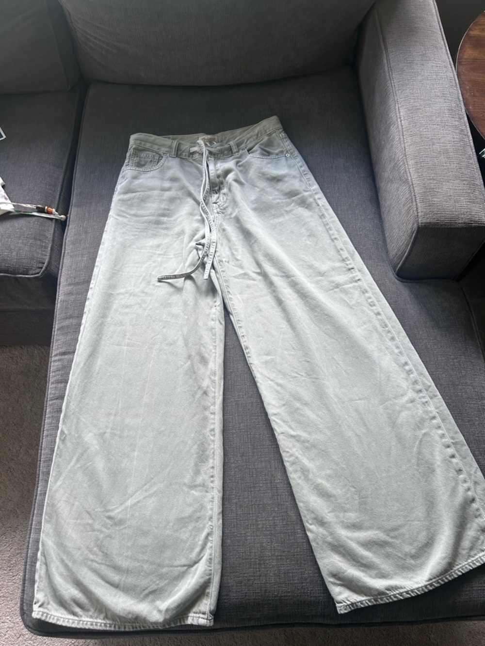 Wide Leg Drawstring Pants in Sage Green